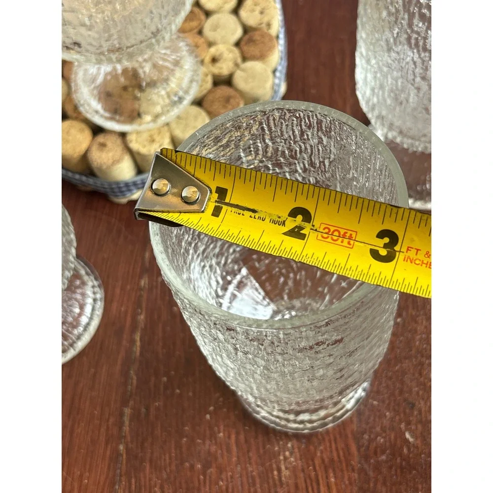 Vintage MCM Textured Bark Glass Goblets Set of 4 Clear Footed Water Wine Glasses